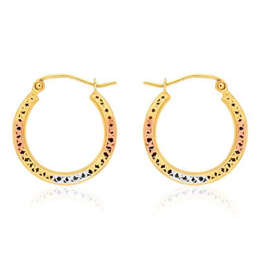 9ct Yellow Gold, White Gold & Rose Gold Cut Out Hoop Earrings