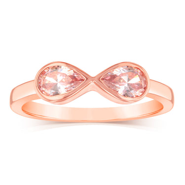 Sterling Silver Rose Gold Plated Morganite Pear Cubic Zirconia Infinity Ring