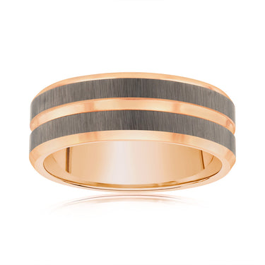 Silver Matt Stripes Rosegold 8mm Tungsten Ring